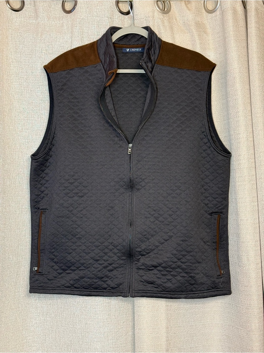Daniel Cremieux Quilted Black Vest with Brown Shoulder Accents